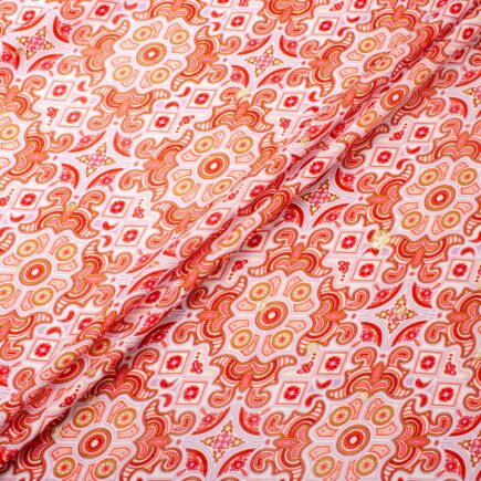 Red & Lilac Geometric Printed Silk With Lamé