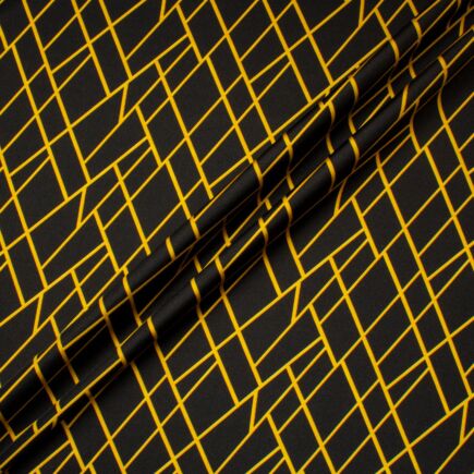 Golden Yellow Geometric Printed Black Pure Silk Twill